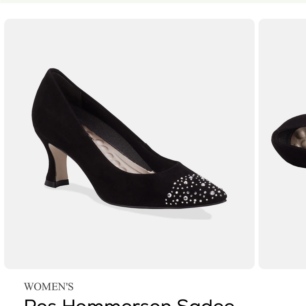 Ros Hommerson Black Suede Heels with Rhinestone Embellishments